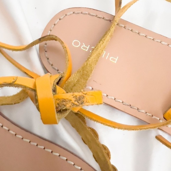 Anthropologie Pilcro Yellow Leather Thong Lace Up Sandals 8 Yellow Boho Summer - Picture 6 of 6